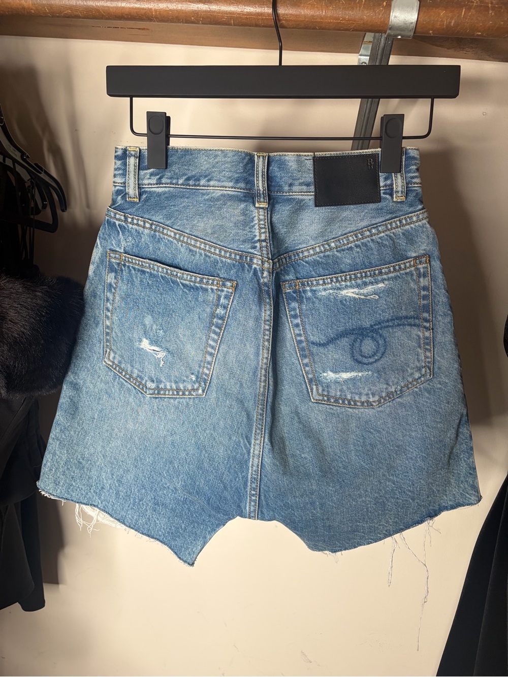 R13 Faded Light Blue Distressed Denim Shorts